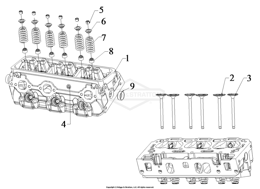 Engine Group - Cylinder Head Diagram and Parts List for 076158-02  Briggs and Stratton Generator